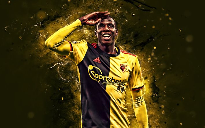 Abdoulaye Doucoure, 2020, french footballers, Watford FC, England, soccer, Premier League, neon lights, Abdoulaye Doucoure Watford