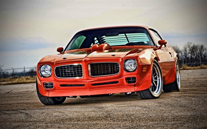 Pontiac Firebird Trans Am, retro cars, 1973 coches, coches del m&#250;sculo, rojo Firebird, 1973 Pontiac Firebird, coches americanos, Pontiac
