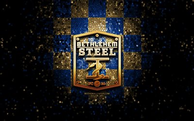 Bethlehem FC, glitter logo, USL, blue brown checkered background, USA, american soccer team, FC Bethlehem, United Soccer League, Bethlehem FC logo, mosaic art, soccer, football, America