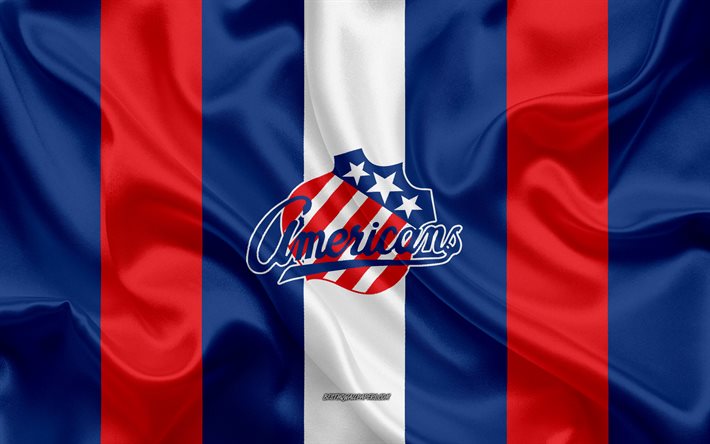 Rochester Americans, American Hockey Club, emblem, silk flag, blue-red silk texture, AHL, Rochester Americans logo, Rochester, New York, USA, hockey, American Hockey League