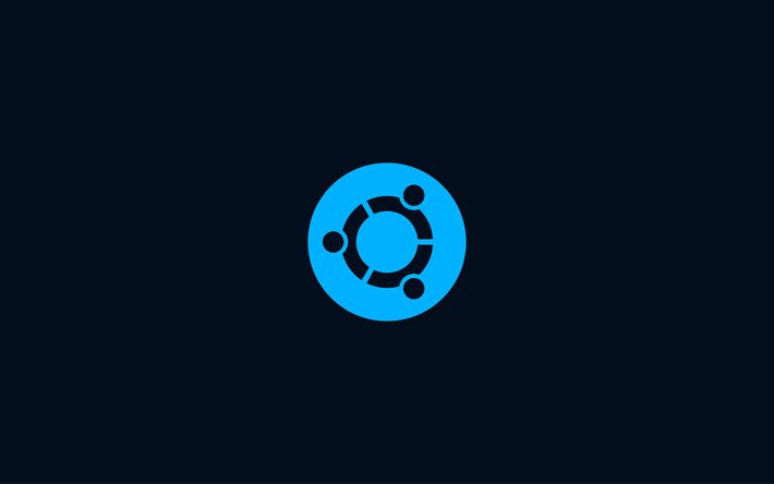 4k, Ubuntu青色のロゴ, ミニマリズムにおけるメディウム, Ubuntuロゴ, Linux, 青色の背景, Ubuntu