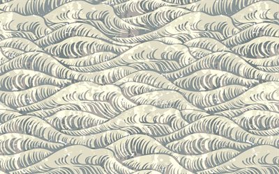 gris abstrait ondes, 4k, 3D vagues de textures, de l&#39;art abstrait, gris ondul&#233;s, fond, abstrait vagues, de cr&#233;ativit&#233;, de gris, de milieux, des vagues de textures