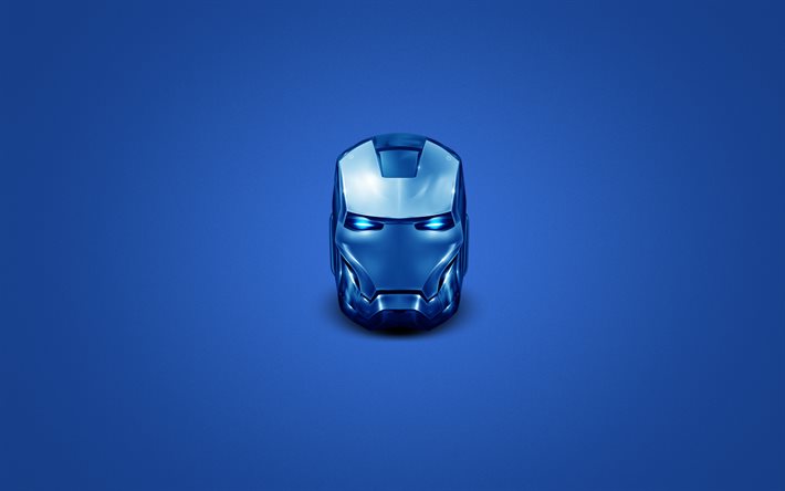 Azul Capacete Do Homem De Ferro, o m&#237;nimo de, super-her&#243;is, Homem De Ferro, fundo azul, Homem De Ferro Capacete