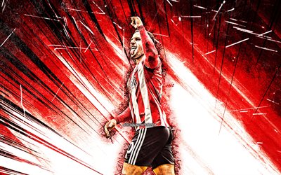 4K, Billy Sharp, grunge art, Sheffield United FC, Premier League, English footballers, William Louis Sharp, red abstract rays, soccer, football, Billy Sharp Sheffield United, Billy Sharp 4K