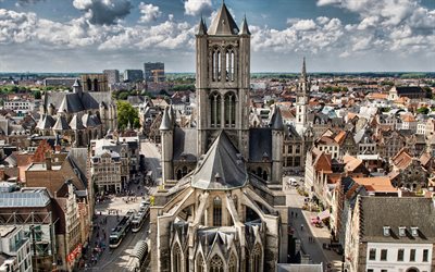 Saint Nicholas Church, Ghent, Romanesque church, Ghent cityscape, skyline, landmark, Belgium