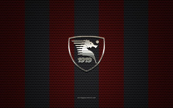 لنا Salernitana 1919 شعار, الإيطالي لكرة القدم, شعار معدني, الأحمر-الرمادي شبكة معدنية خلفية, لنا Salernitana 1919, سلسلة B, ساليرنو, إيطاليا, كرة القدم