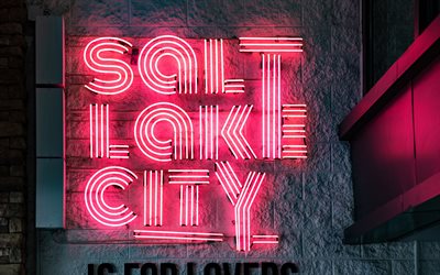 Salt Lake City, rosa neon skylt, neon rosa ljus, ljusa tecken, Utah, USA