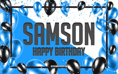 お誕生日おめでサムソン, お誕生日の風船の背景, サムソン, 壁紙名, サムソンお誕生日おめで, 青球誕生の背景, ご挨拶カード, サムソンの誕生日