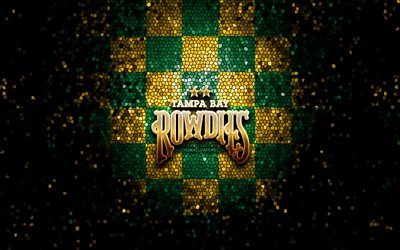 Tampa Bay Rowdies FC, el logotipo de brillo, USL, verde, amarillo fondo de cuadros, EEUU, equipo de f&#250;tbol americano, los Tampa Bay Rowdies, de los Estados de la Liga de F&#250;tbol, los Tampa Bay Rowdies logotipo, mosaico de arte, f&#250;tbol, f&#25