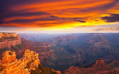 Grand Canyon National Park, sunset, desert, american landmarks, mountains, America, USA, beautiful nature