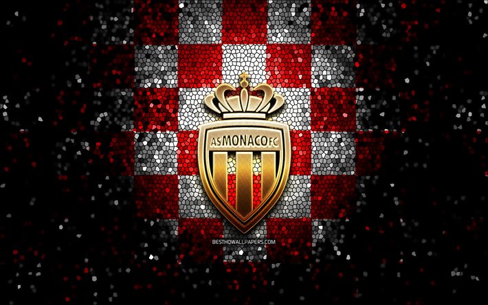 Download wallpapers AS Monaco, glitter logo, Ligue 1, red white ...
