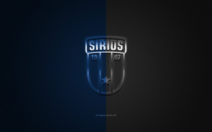 IK Sirius, sueco club de f&#250;tbol de la Allsvenskan, azul logotipo negro, azul de fibra de carbono negro de fondo, de f&#250;tbol, de la ciudad de Uppsala, Suecia, IK Sirius logotipo