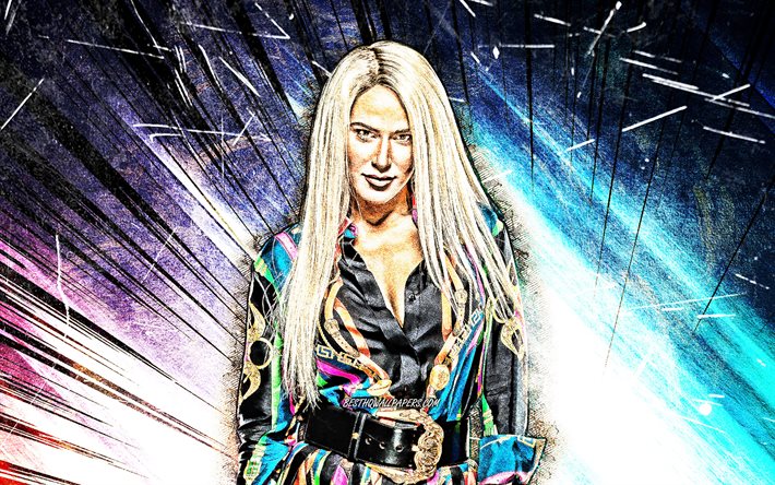 Lana, grunge art, WWE, 4k, american wrestlers, wrestling, Catherine Joy Perry, colorful abstract rays, wrestlers, CJ Perry, female wrestlers, Lana 4K