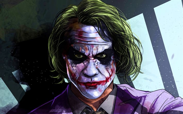 Jokeri-maski, 4k, park, supervillain, piirretty Jokeri, fan art, y&#246;, Jokeri 4K, kuvitus, Jokeri