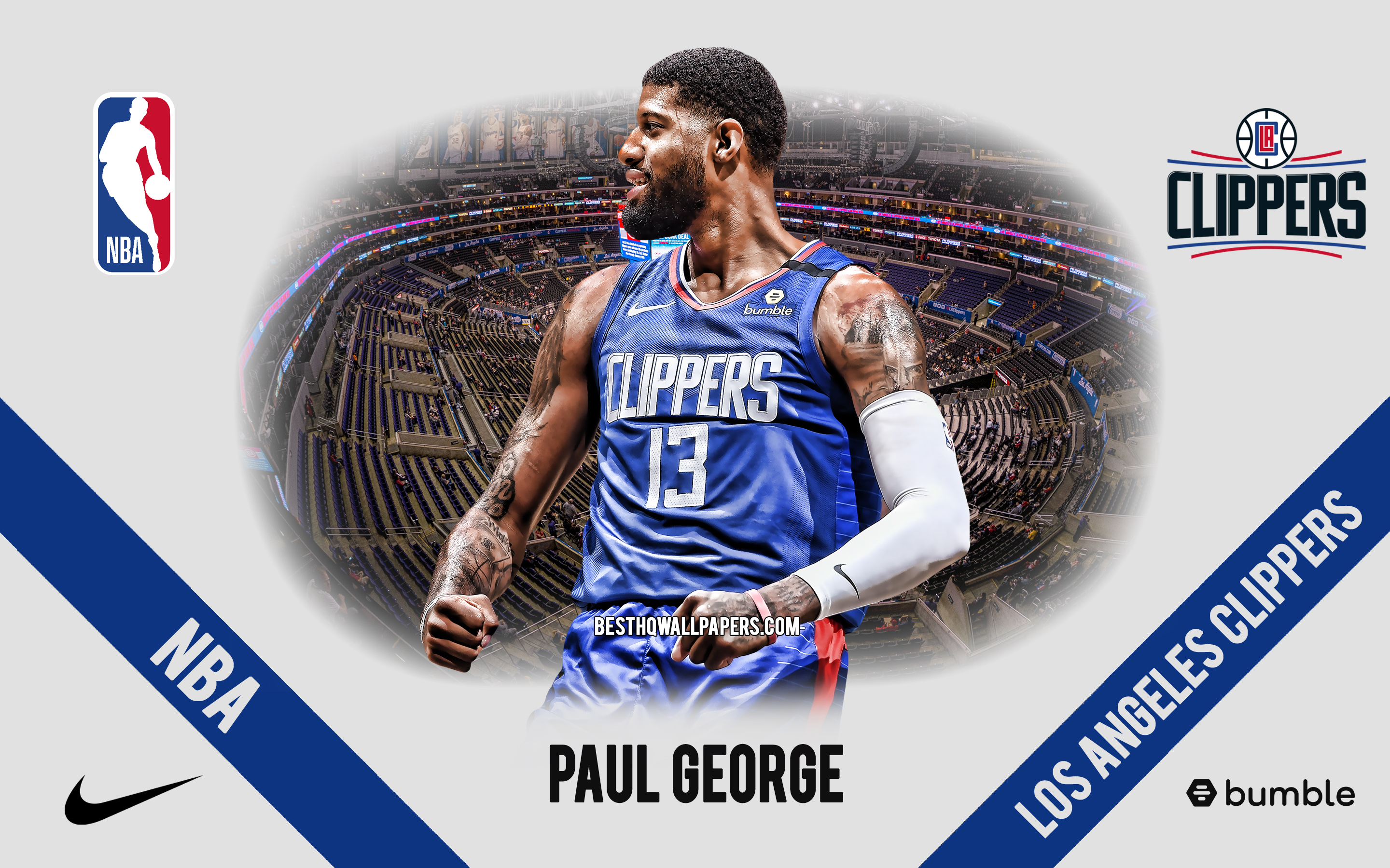 Download Paul George Rocks the Los Angeles Clippers Jersey Wallpaper