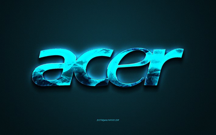 Logo Acer, fond en carbone bleu, logo en m&#233;tal Acer, embl&#232;me Acer, art Acer, fond bleu, Acer