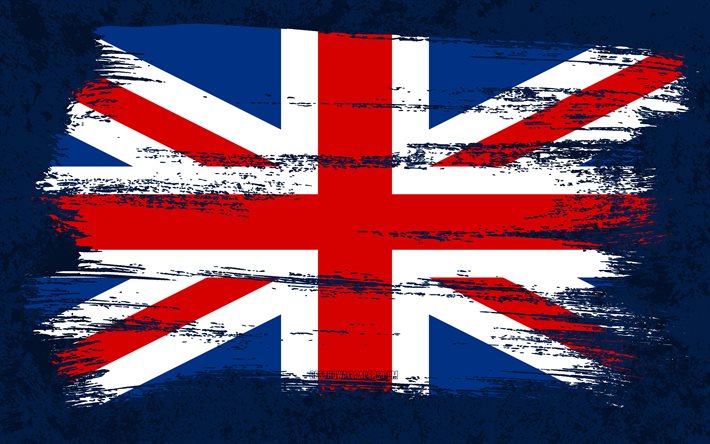 4k, Drapeau du Royaume-Uni, drapeaux grunge, Union Jack, pays europ&#233;ens, symboles nationaux, coup de pinceau, drapeau britannique, art grunge, drapeau du Royaume-Uni, Europe, Royaume-Uni