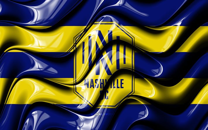 Nashville SC flag, 4k, blue and yellow 3D waves, MLS, american soccer team, football, Nashville SC logo, soccer, Nashville FC