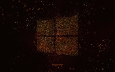 Logotipo do Windows glitter, fundo preto, logotipo do Windows, arte de glitter amarelo, Windows, arte criativa, logotipo de glitter amarelo do Windows, logotipo do Windows 10