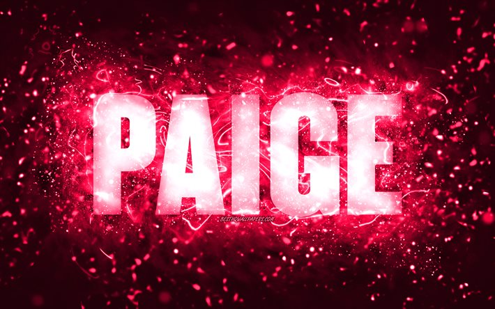 Download wallpapers Happy Birthday Paige, 4k, pink neon lights, Paige ...