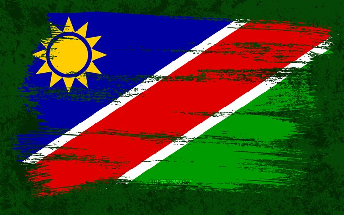 4k, flagge von namibia, grunge-flaggen, afrikanische l&#228;nder, nationale symbole, pinselstrich, namibische flagge, grunge-kunst, namibia-flagge, afrika, namibia