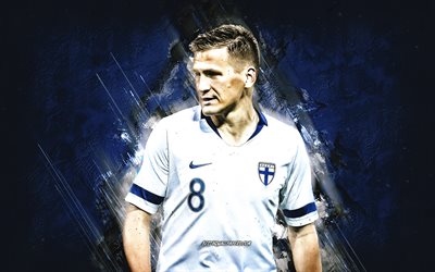 Robin Lod, Finland national football team, Finnish footballer, blue stone background, Finland, football
