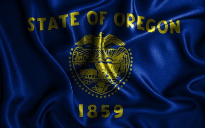 Oregon flagga, 4k, v&#229;giga siden flaggor, amerikanska stater, USA, tyg flaggor, 3D konst, Oregon, Oregon 3D flagga, USA stater