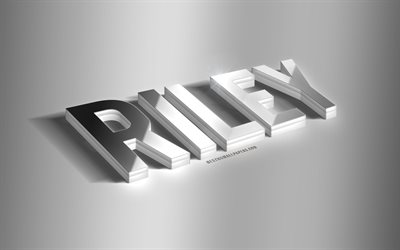 riley, silberne 3d-kunst, grauer hintergrund, hintergrundbilder mit namen, riley-name, riley-gru&#223;karte, 3d-kunst, bild mit riley-namen
