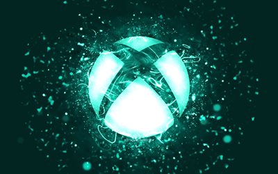 Logotipo turquesa do Xbox, 4k, luzes de n&#233;on turquesa, criativo, fundo abstrato turquesa, logotipo do Xbox, sistema operacional, Xbox