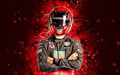 Pascal Wehrlein, 4K, red neon lights, german racing drivers, Porsche Formula E Team, Formula E, fan art, Pascal Wehrlein 4K
