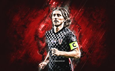 Luka Modric, Croatia national football team, Croatian footballer, red stone background, Croatia, football