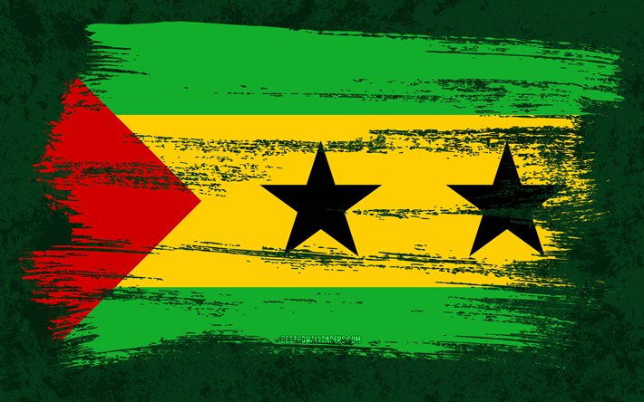 4k, bandiera di Sao Tome e Principe, bandiere del grunge, paesi africani, simboli nazionali, pennellata, arte grunge, Africa, Sao Tome e Principe