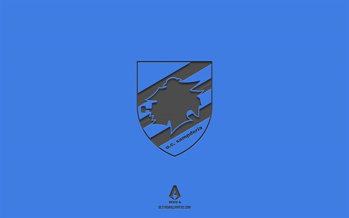 uc sampdoria, blauer hintergrund, italienische fu&#223;ballmannschaft, uc sampdoria-emblem, serie a, italien, fu&#223;ball, uc sampdoria-logo