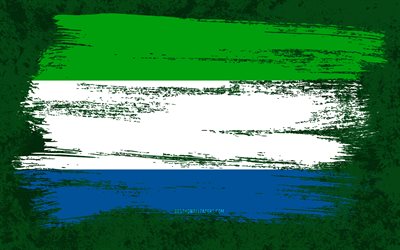 4k, Flag of Sierra Leone, grunge flags, African countries, national symbols, brush stroke, grunge art, Sierra Leone flag, Africa, Sierra Leone