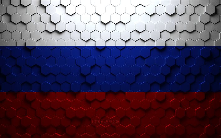 flagge von russland, wabenkunst, russland sechseck flagge, russland, 3d sechseck kunst, russland flagge