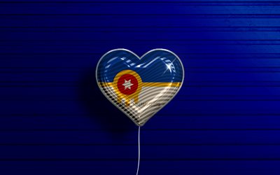 I Love Tulsa, Oklahoma, 4k, realistic balloons, blue wooden background, american cities, flag of Tulsa, balloon with flag, Tulsa flag, Tulsa, US cities