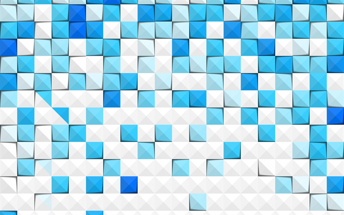 blue white abstraction, rectangles, squares, geometric background, blue mosaic