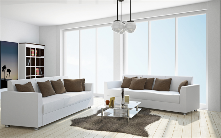 odanın oturma odası, modern beyaz şık i&#231;, minimalizm, beyaz kanepe, modern tasarım