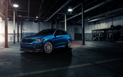 4k, BMW X6M, tuning, F16, 2018 coches, trastero, crossovers, azul X6, BMW