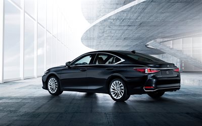 Lexus ES, 2019, 4k, vista posteriore, esterno, nero nuovo ES, business class, berlina, auto Giapponesi, Lexus
