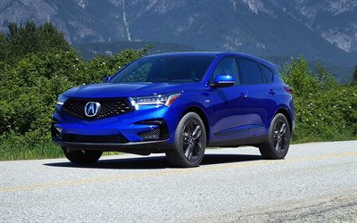 Acura RDX, 2019, A-Spec, 4k, exterior, front view, luxury sport SUV, new blue RDX, Japanese cars