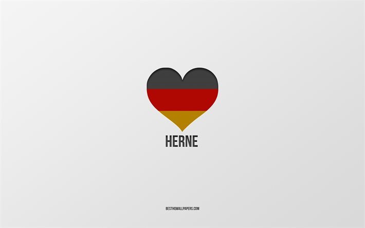 Eu Amo Herne, Cidades alem&#227;s, plano de fundo cinza, Alemanha, Alem&#227;o bandeira cora&#231;&#227;o, Herne, cidades favoritas, Amor Herne