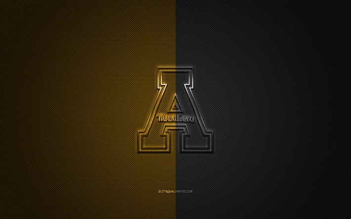 Appalachian State Dağcılar logosu, Amerikan Futbol Kul&#252;b&#252;, NCAA, siyah ve sarı logo, siyah ve sarı karbon fiber arka plan, Amerikan Futbolu, Boone, Kuzey Carolina, ABD, Appalachian State Dağcılar