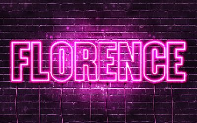 Florence, 4k, wallpapers with names, female names, Florence name, purple neon lights, Happy Birthday Florence, picture with Florence name