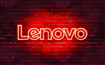Lenovo red logo, 4k, red brickwall, Lenovo logo, brands, Lenovo neon logo, Lenovo