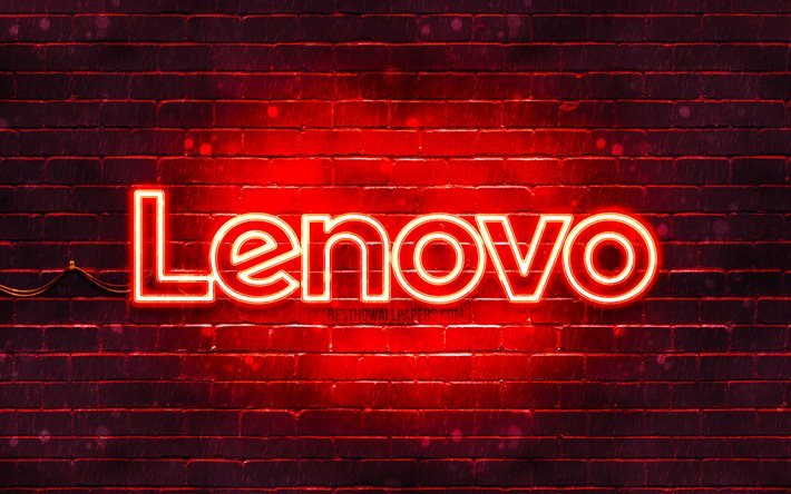 A Lenovo logo vermelho, 4k, vermelho brickwall, Log&#243;tipo da Lenovo, marcas, A Lenovo logotipo da neon, Lenovo