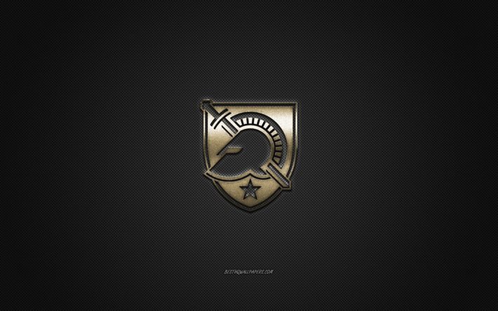 Army Black Knights-logo, American football club, NCAA, kultainen logo, harmaa hiilikuitu tausta, Amerikkalainen jalkapallo, West Point, New York, USA, Army Black Knights