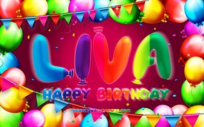 Joyeux Anniversaire Liva, 4k, color&#233; ballon cadre, Liva nom, fond mauve, Liva Joyeux Anniversaire, Liva Anniversaire, populaire danois de noms de femmes, Anniversaire concept, Liva