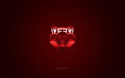 アーカンソー州赤狼のロゴ, アメリカのサッカークラブ, NCAA, 赤ロゴ, 赤炭素繊維の背景, アメリカのサッカー, Jonesboro, アーカンソー, 米国, アーカンソー州赤い狼