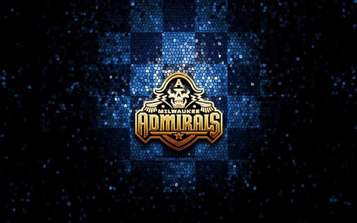 Milwaukee Admirals, paillettes logo, AHL, bleu &#224; carreaux de fond, etats-unis, am&#233;ricaine de hockey de l&#39;&#233;quipe, Milwaukee Admirals logo, l&#39;art de la mosa&#239;que, de hockey, de l&#39;Am&#233;rique